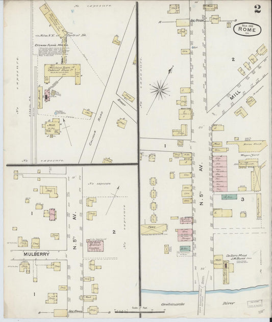 Sanborn Fire Insurance Map from Rome, Floyd County, Georgia (1888), Sheet #0002 - Historic Sanborn Fire Insurance Map Print, vintage old map wall art, antique decor, genealogy gift, Georgia Georgia map