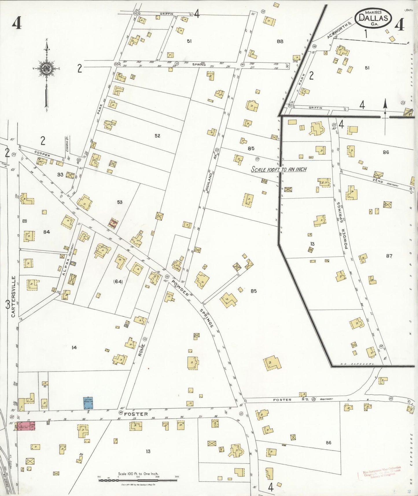 Sanborn Fire Insurance Map from Dallas, Paulding County, Georgia (1923), Sheet #0004 - Historic Sanborn Fire Insurance Map Print, vintage old map wall art, antique decor, genealogy gift, Georgia Georgia map