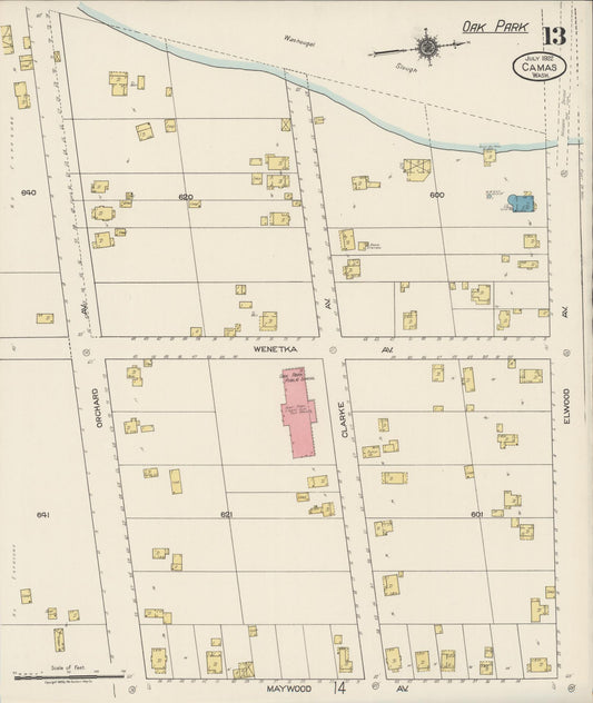 Sanborn Fire Insurance Map from Camas, Clark County, Washington (1922), Sheet #0013 - Historic Sanborn Fire Insurance Map Print, vintage old map wall art, antique decor, genealogy gift, Washington Washington map