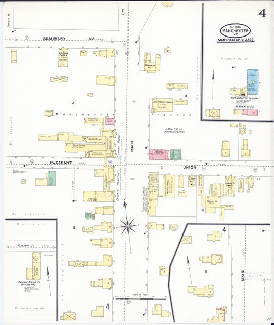 Sanborn Fire Insurance Map from Manchester, Bennington County, Vermont (1904), Sheet #0004 - Historic Sanborn Fire Insurance Map Print, vintage old map wall art, antique decor, genealogy gift, Vermont Vermont map