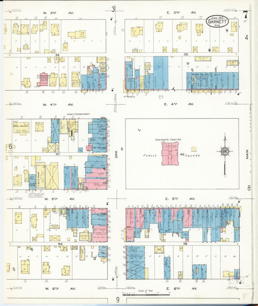 Sanborn Fire Insurance Map from Garnett, Anderson County, Kansas (1913), Sheet #0007 - Historic Sanborn Fire Insurance Map Print, vintage old map wall art, antique decor, genealogy gift, Kansas Kansas map