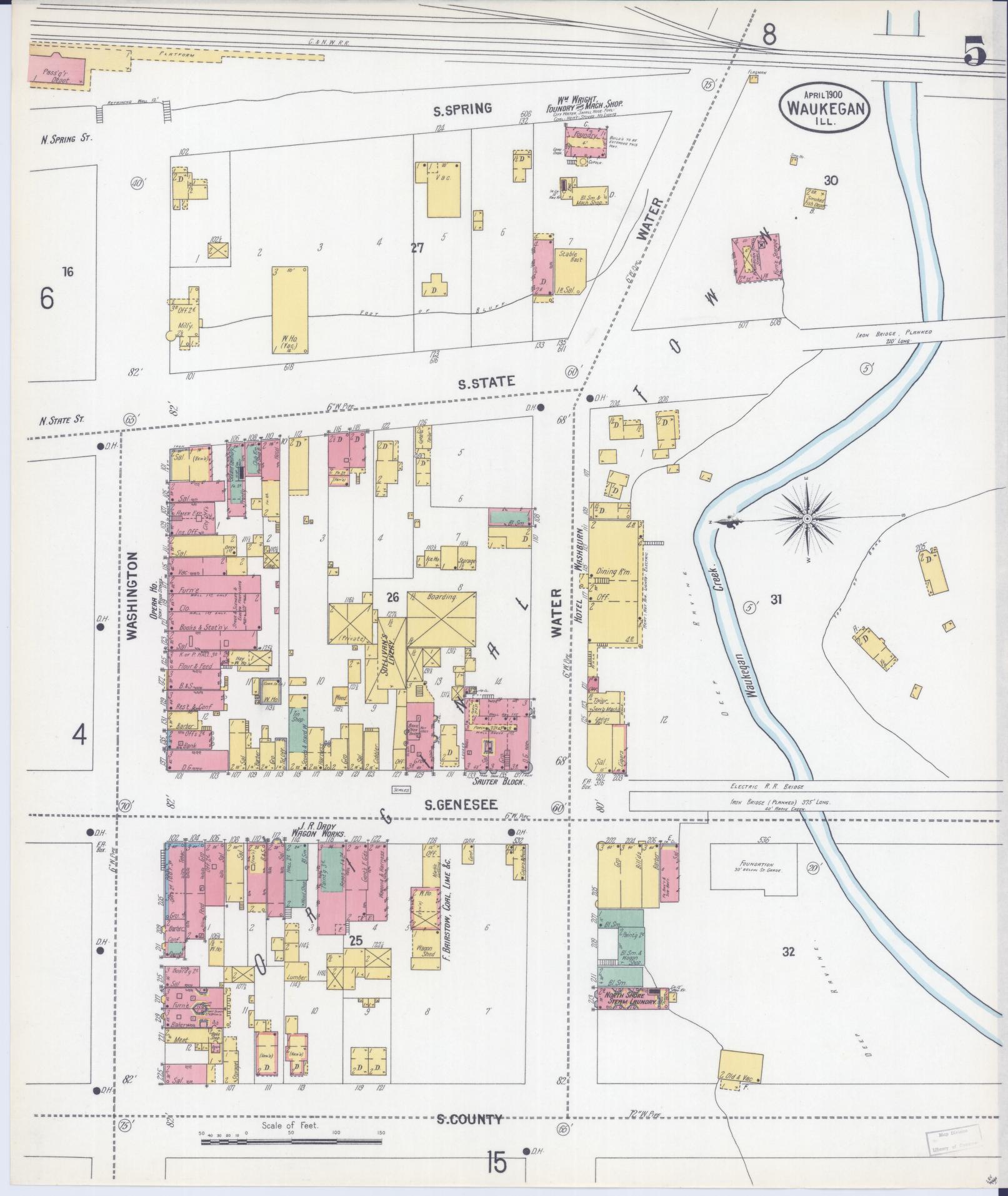 Sanborn Fire Insurance Map from Waukegan, Lake County, Illinois (1900), Sheet #0005 - Complete Map Set gallery image, historic Sanborn map, vintage wall art, Illinois Illinois
