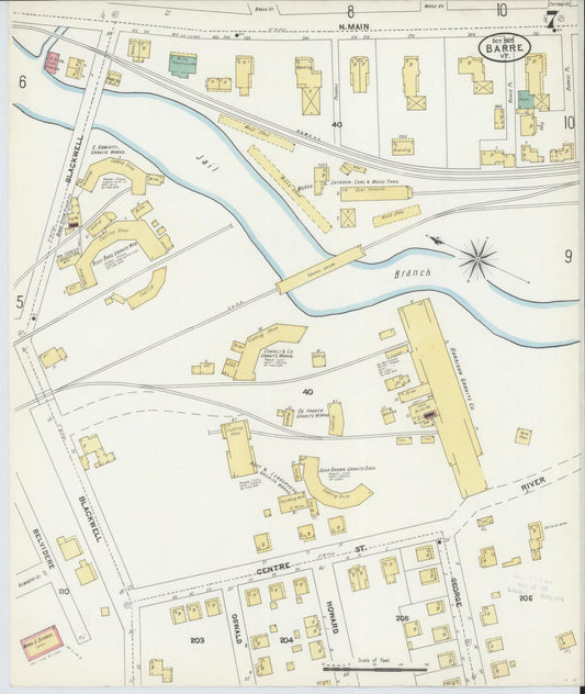 Sanborn Fire Insurance Map from Barre, Washington County, Vermont (1905), Sheet #0007 - Historic Sanborn Fire Insurance Map Print, vintage old map wall art, antique decor, genealogy gift, Vermont Vermont map