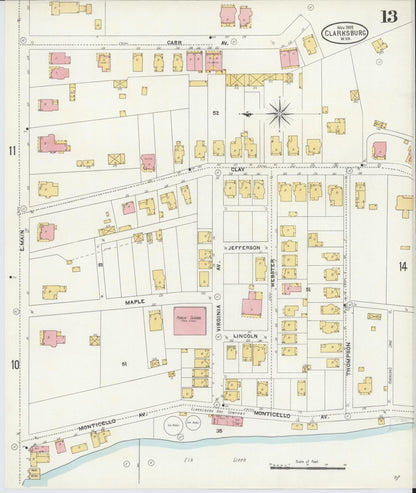 Sanborn Fire Insurance Map from Clarksburg, Harrison County, West Virginia (1905), Sheet #0013 - Complete Map Set gallery image, historic Sanborn map, vintage wall art, West Virginia West Virginia
