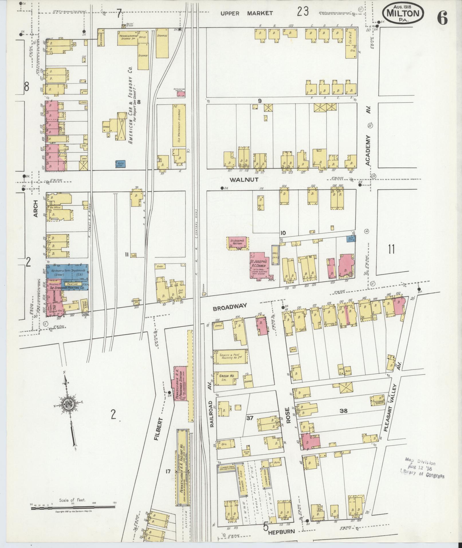 Sanborn Fire Insurance Map from Milton, Northumberland County, Pennsylvania (1918), Sheet #0006 - Complete Map Set gallery image, historic Sanborn map, vintage wall art, Pennsylvania Pennsylvania