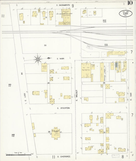 Sanborn Fire Insurance Map from Lodi, San Joaquin County, California (1908), Sheet #0010 - Historic Sanborn Fire Insurance Map Print, vintage old map wall art, antique decor, genealogy gift, California California map