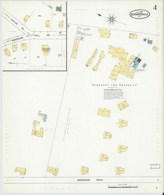 Sanborn Fire Insurance Map from Bernardsville, Somerset County, New Jersey (1909), Sheet #0004 - Historic Sanborn Fire Insurance Map Print, vintage old map wall art, antique decor, genealogy gift, New Jersey New Jersey map