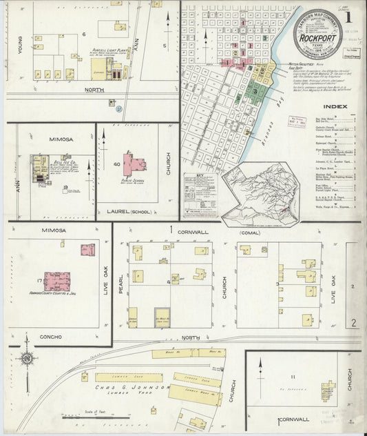 Sanborn Fire Insurance Map from Rockport, Aransas County, Texas (1914), Sheet #0001 - Complete Map Set gallery image, historic Sanborn map, vintage wall art, Texas Texas