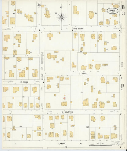 Sanborn Fire Insurance Map from Paris, Lamar County, Texas (1908), Sheet #0008 - Complete Map Set gallery image, historic Sanborn map, vintage wall art, Texas Texas