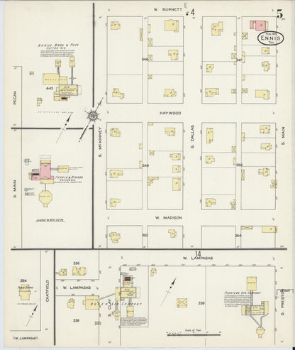 Sanborn Fire Insurance Map from Ennis, Ellis County, Texas (1915), Sheet #0005 - Complete Map Set gallery image, historic Sanborn map, vintage wall art, Texas Texas