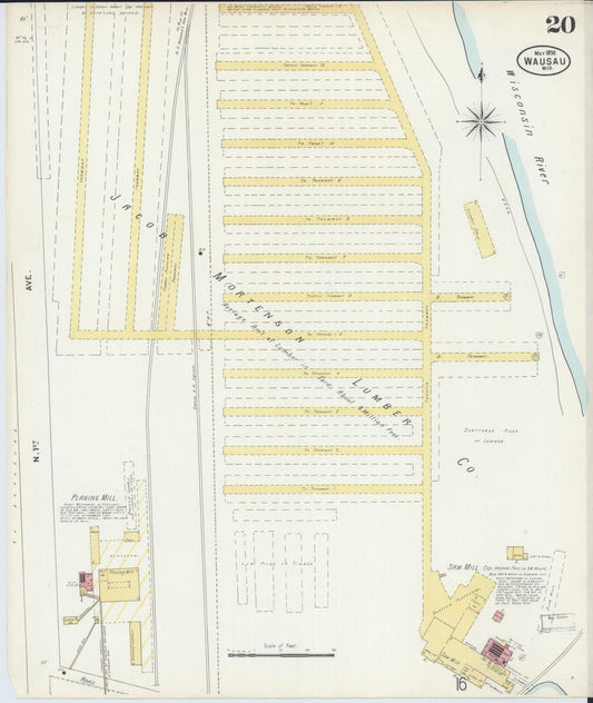 Sanborn Fire Insurance Map from Wausau, Marathon County, Wisconsin (1898), Sheet #0020 - Historic Sanborn Fire Insurance Map Print, vintage old map wall art, antique decor, genealogy gift, Wisconsin Wisconsin map