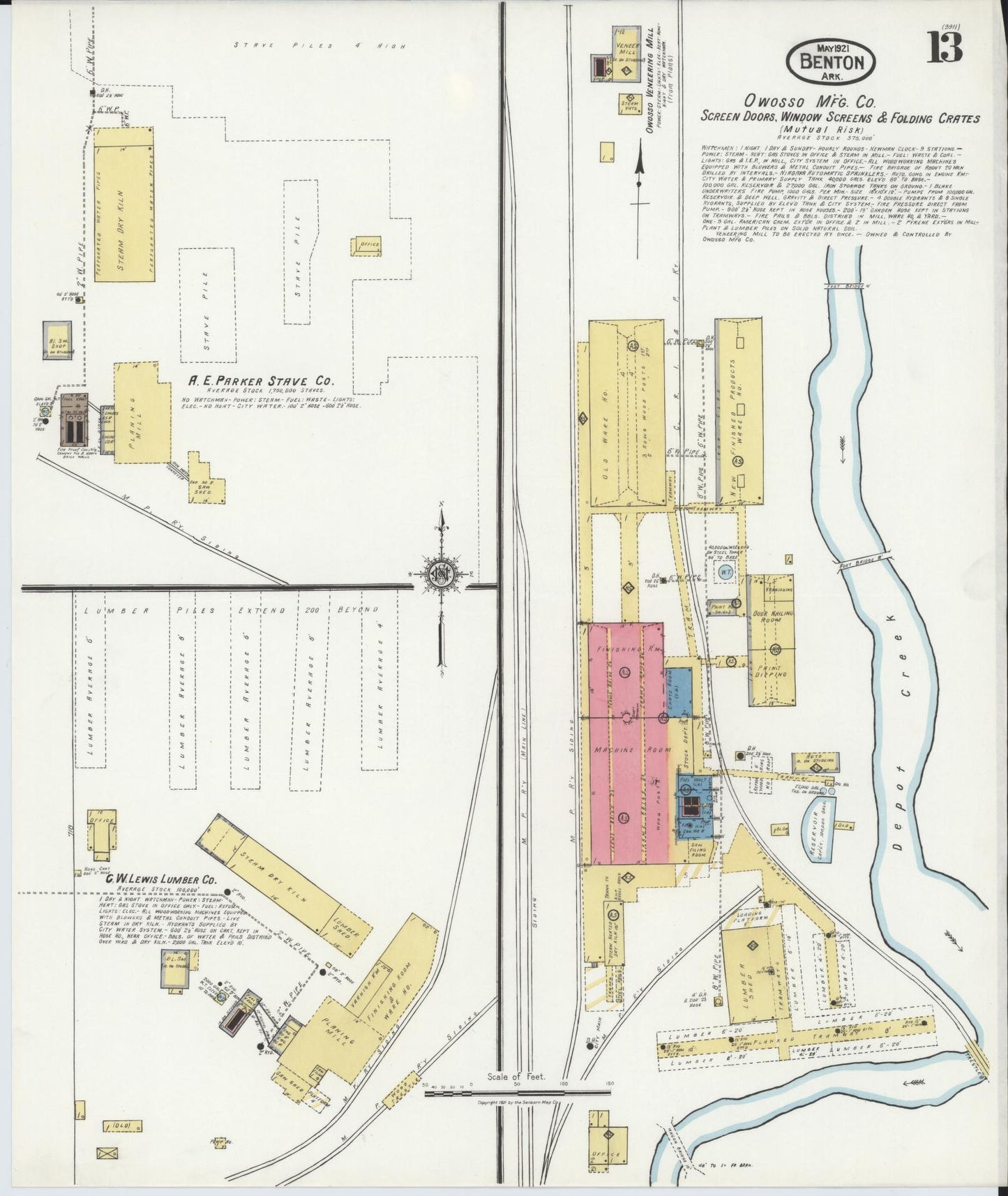 Sanborn Fire Insurance Map from Benton, Saline County, Arkansas (1921), Sheet #0013 - Complete Map Set gallery image, historic Sanborn map, vintage wall art, Arkansas Arkansas