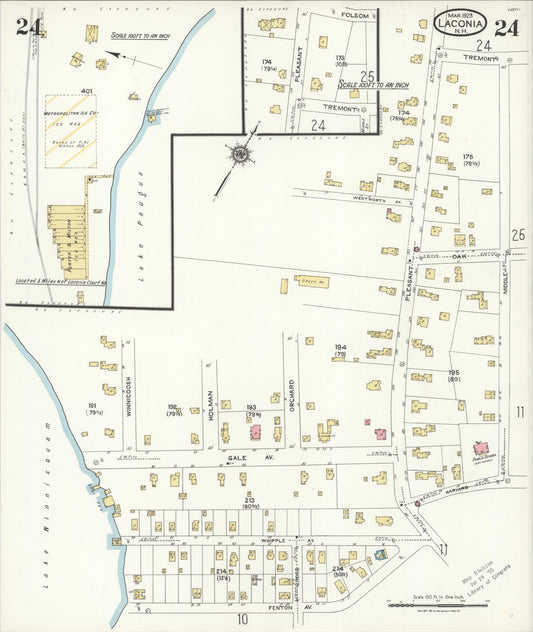 Sanborn Fire Insurance Map from Laconia, Belknap County, New Hampshire (1923), Sheet #0024 - Historic Sanborn Fire Insurance Map Print, vintage old map wall art, antique decor, genealogy gift, New Hampshire New Hampshire map