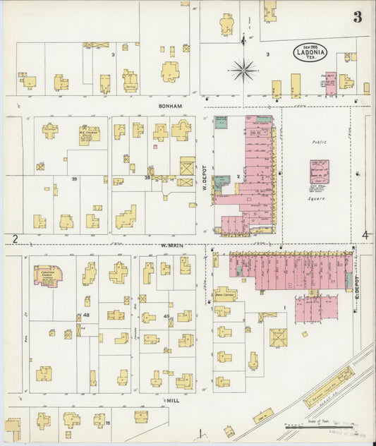 Sanborn Fire Insurance Map from Ladonia, Fannin County, Texas (1905), Sheet #0003 - Historic Sanborn Fire Insurance Map Print, vintage old map wall art, antique decor, genealogy gift, Texas Texas map