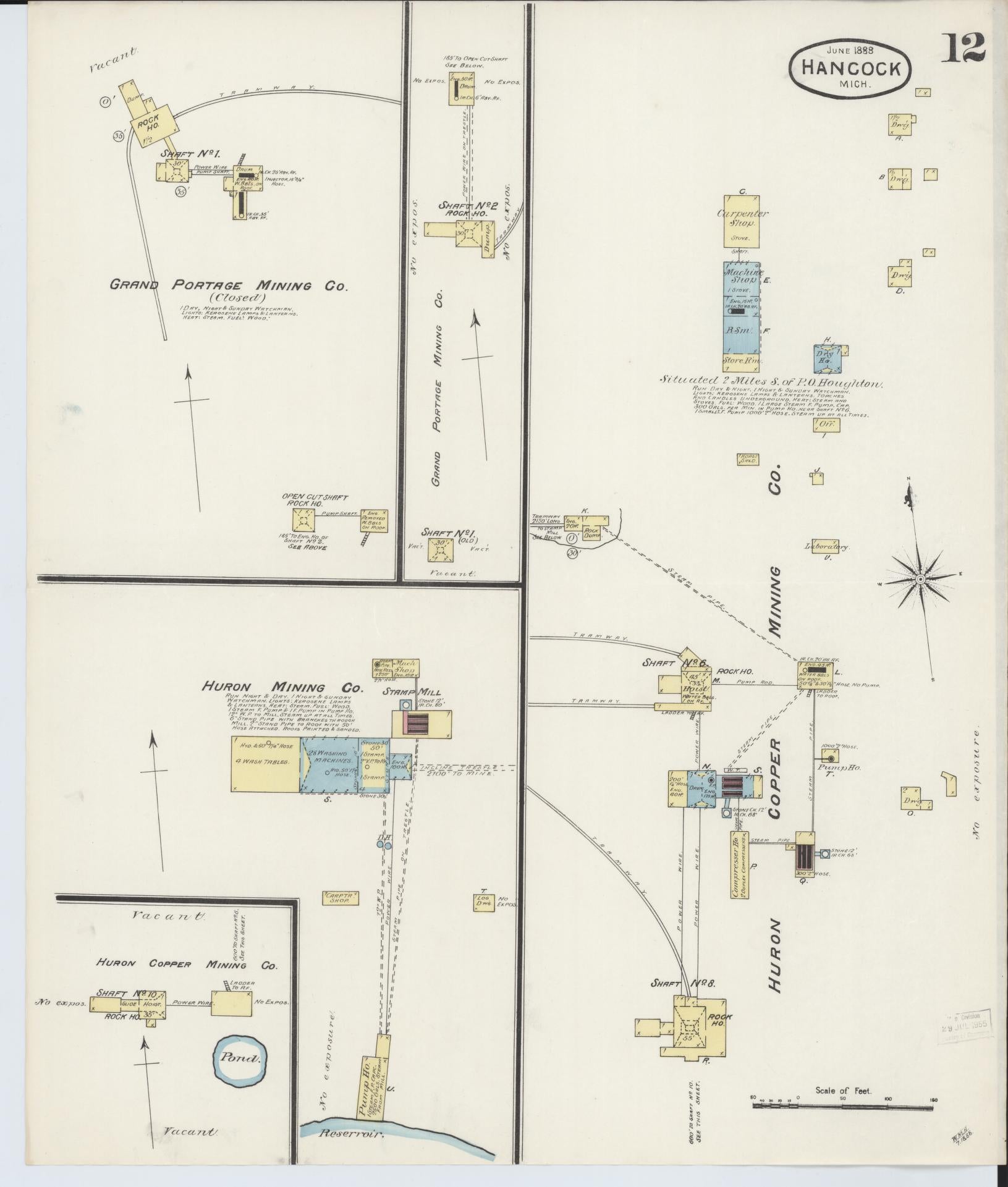 Sanborn Fire Insurance Map from Houghton, Houghton County, Michigan (1888), Sheet #0012 - Complete Map Set gallery image, historic Sanborn map, vintage wall art, Michigan Michigan