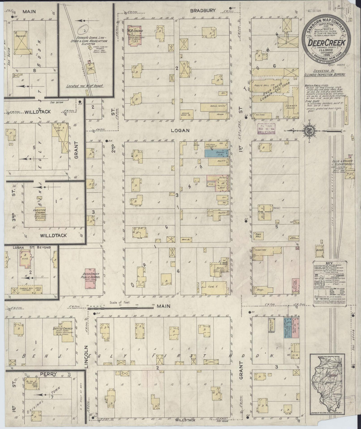 Sanborn Fire Insurance Map from Deer Creek, Tazewell County, Illinois (1914), Sheet #0001 - Historic Sanborn Fire Insurance Map Print, vintage old map wall art, antique decor, genealogy gift, Illinois Illinois map