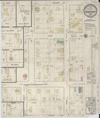 Sanborn Fire Insurance Map from Deer Creek, Tazewell County, Illinois (1914), Sheet #0001 - Historic Sanborn Fire Insurance Map Print, vintage old map wall art, antique decor, genealogy gift, Illinois Illinois map
