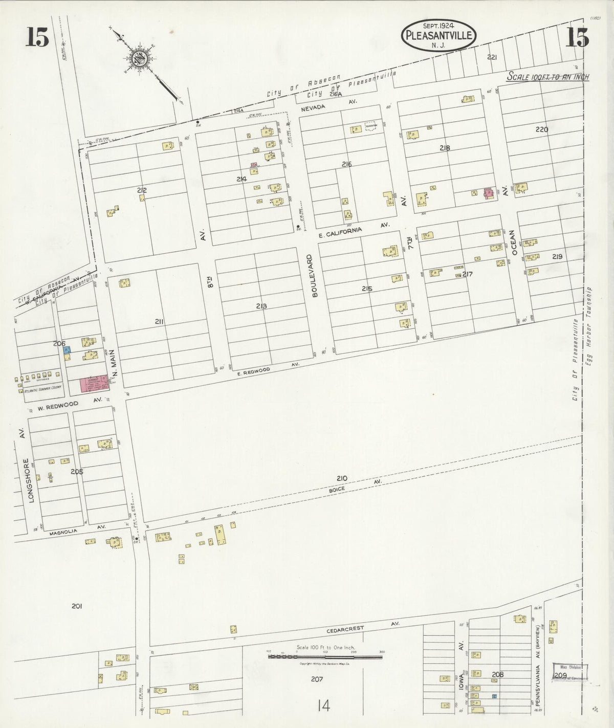 Sanborn Fire Insurance Map from Pleasantville, Atlantic County, New Jersey (1924), Sheet #0015 - Complete Map Set gallery image, historic Sanborn map, vintage wall art, New Jersey New Jersey