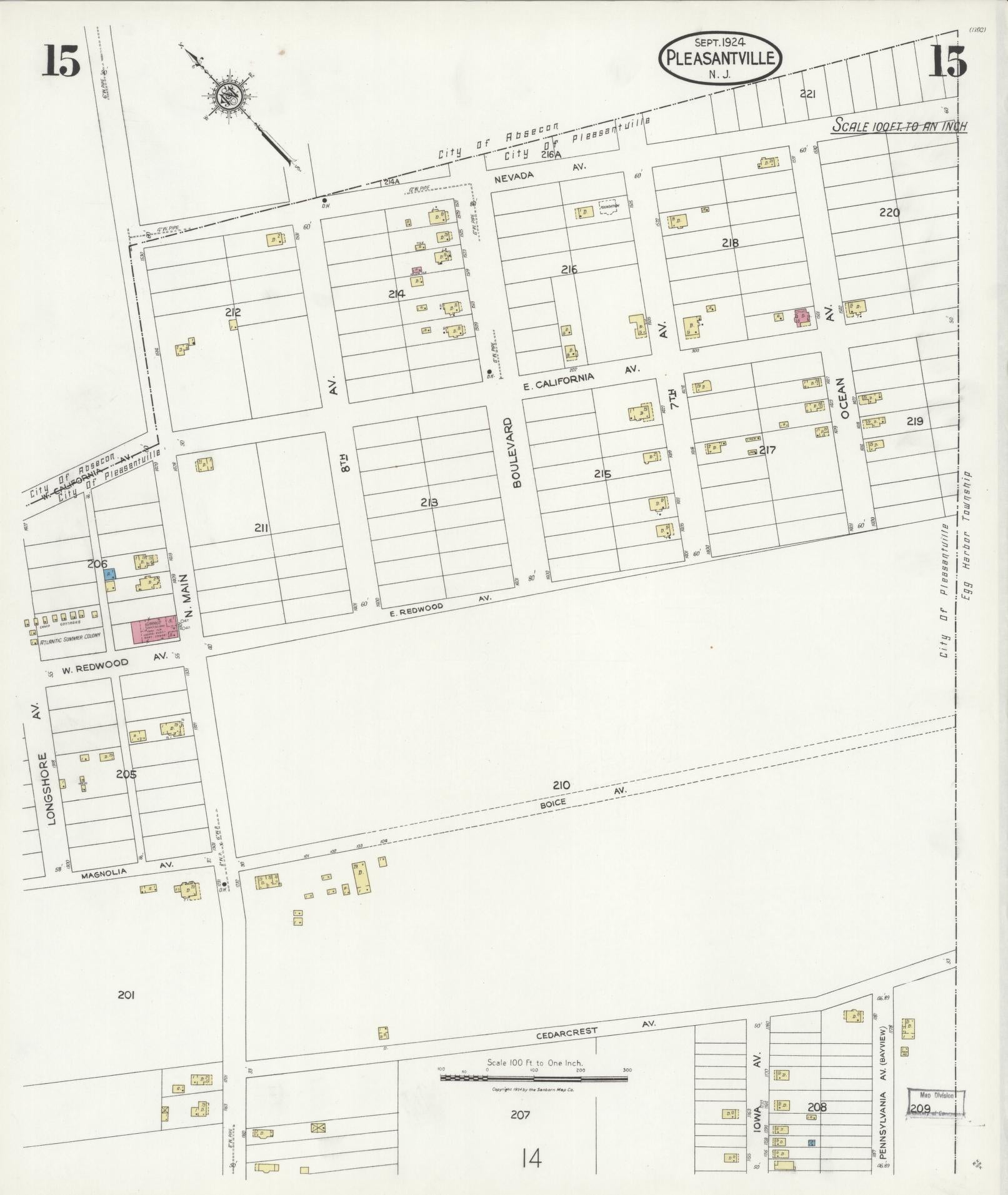 Sanborn Fire Insurance Map from Pleasantville, Atlantic County, New Jersey (1924), Sheet #0015 - Complete Map Set gallery image, historic Sanborn map, vintage wall art, New Jersey New Jersey