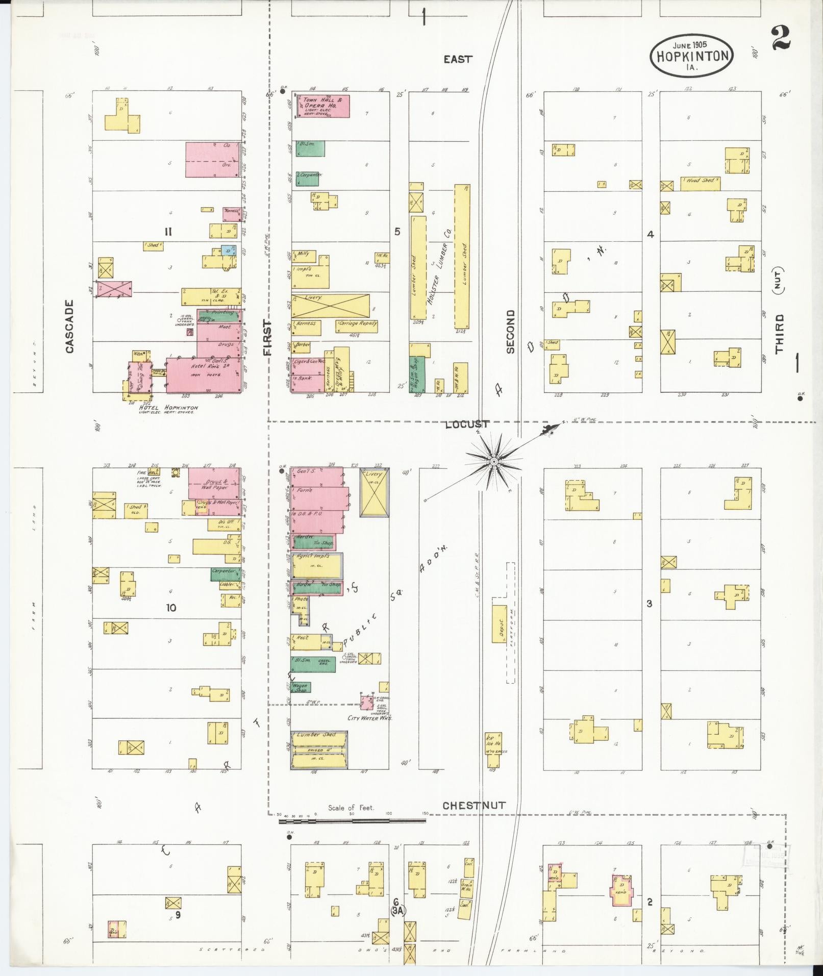 Sanborn Fire Insurance Map from Hopkinton, Delaware County, Iowa (1905), Sheet #0002 - Historic Sanborn Fire Insurance Map Print, vintage old map wall art