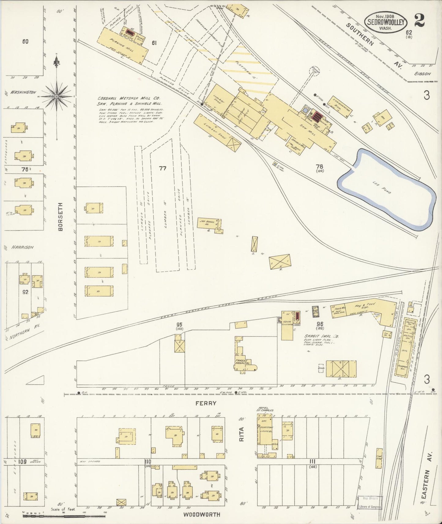 Sanborn Fire Insurance Map from Sedro Woolley, Skagit County, Washington (1907), Sheet #0002 - Complete Map Set gallery image, historic Sanborn map, vintage wall art, Washington Washington