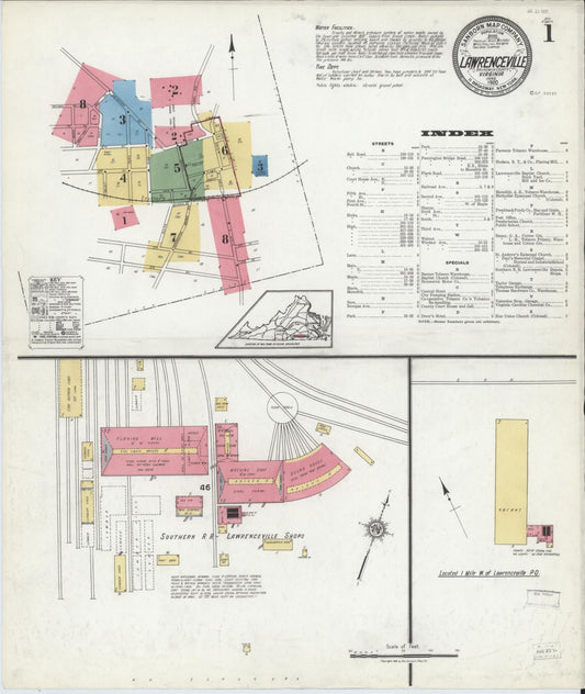 Sanborn Fire Insurance Map from Lawrenceville, Brunswick County, Virginia (1920), Sheet #0001 - Historic Sanborn Fire Insurance Map Print, vintage old map wall art, antique decor, genealogy gift, Virginia Virginia map