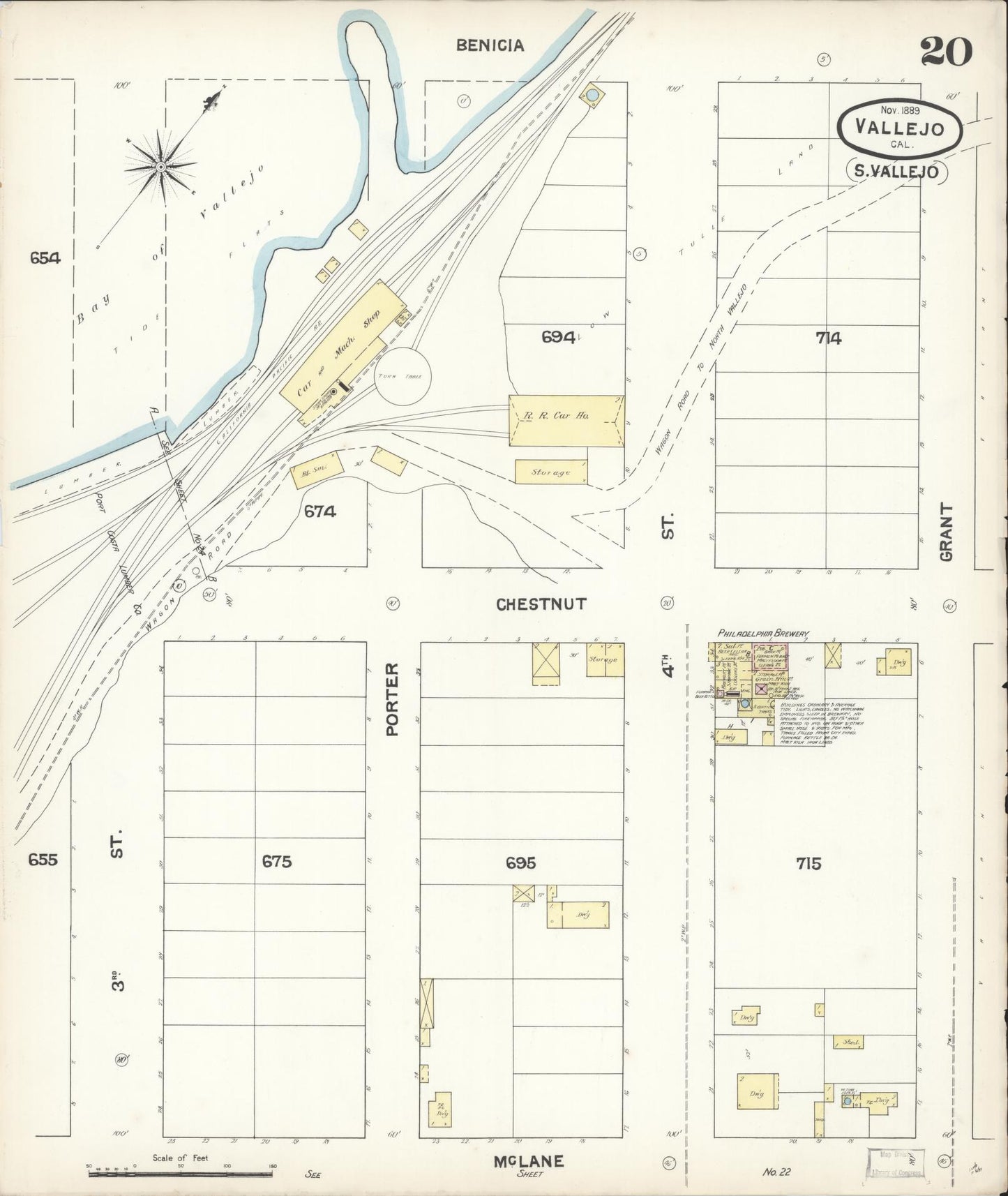Sanborn Fire Insurance Map from Vallejo, Solano County, California (1889), Sheet #0020 - Complete Map Set gallery image, historic Sanborn map, vintage wall art, California California