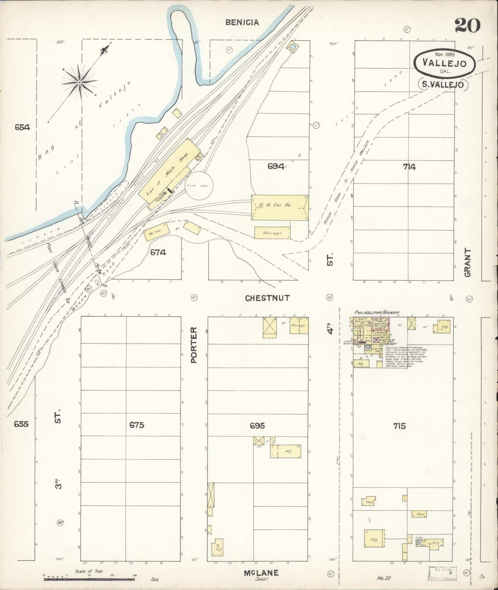 Sanborn Fire Insurance Map from Vallejo, Solano County, California (1889), Sheet #0020 - Complete Map Set gallery image, historic Sanborn map, vintage wall art, California California