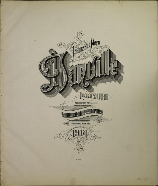 Sanborn Fire Insurance Map from Danville, Vermilion County, Illinois (1914), Sheet #0001 - Historic Sanborn Fire Insurance Map Print, vintage old map wall art, antique decor, genealogy gift, Illinois Illinois map