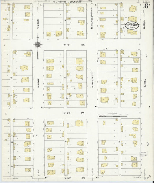 Sanborn Fire Insurance Map from Hobart, Kiowa County, Oklahoma (1909), Sheet #0008 - Historic Sanborn Fire Insurance Map Print, vintage old map wall art, antique decor, genealogy gift, Oklahoma Oklahoma map