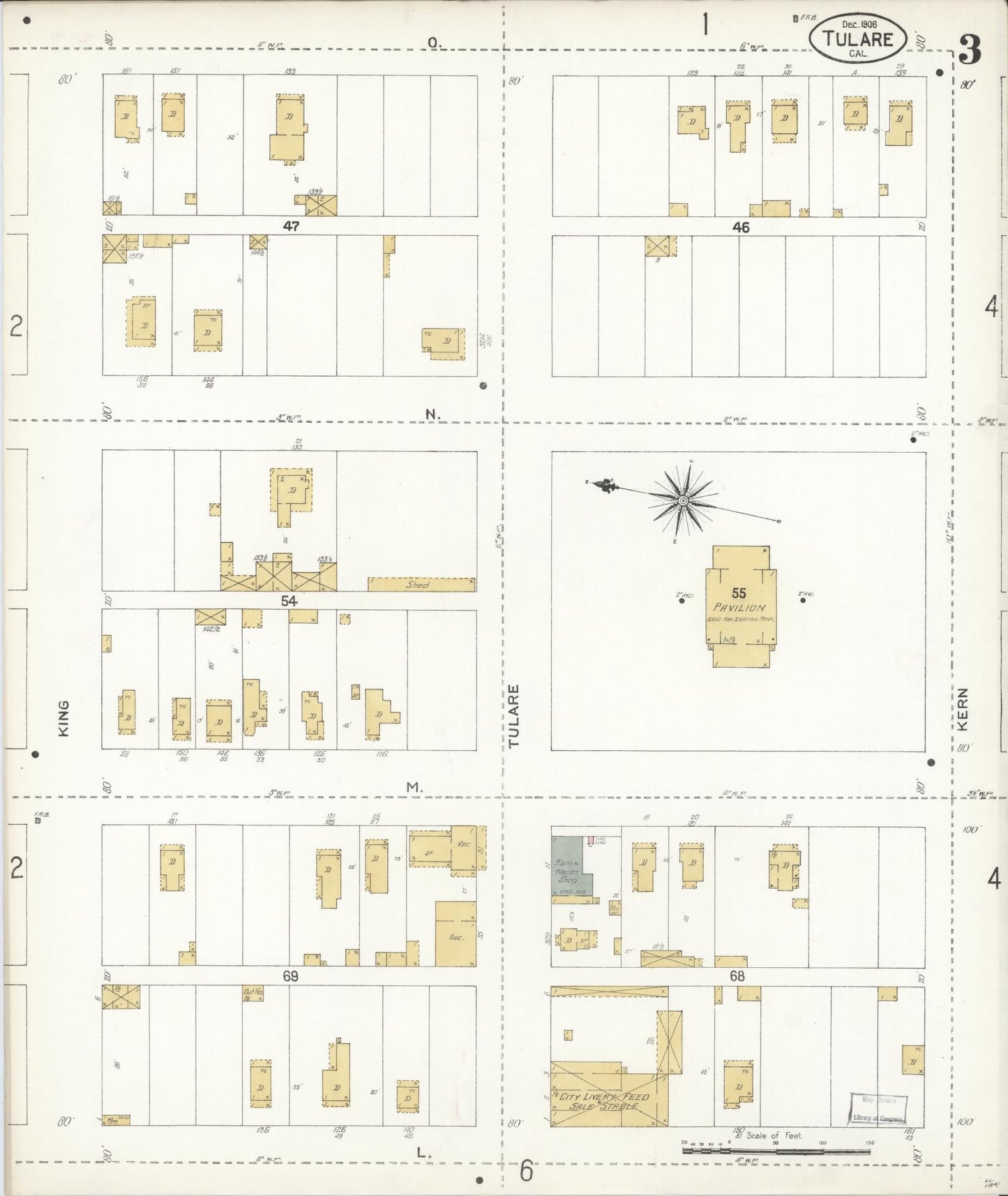 Sanborn Fire Insurance Map from Tulare, Tulare County, California (1906), Sheet #0003 - Complete Map Set gallery image, historic Sanborn map, vintage wall art, California California