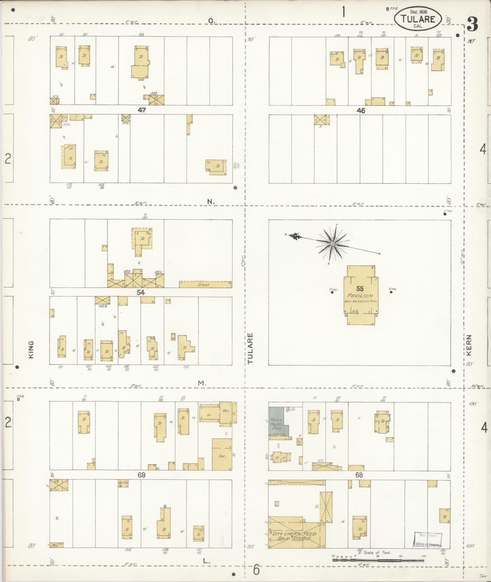 Sanborn Fire Insurance Map from Tulare, Tulare County, California (1906), Sheet #0003 - Complete Map Set gallery image, historic Sanborn map, vintage wall art, California California