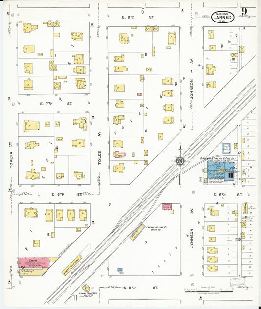 Sanborn Fire Insurance Map from Larned, Pawnee County, Kansas (1920), Sheet #0009 - Historic Sanborn Fire Insurance Map Print, vintage old map wall art, antique decor, genealogy gift, Kansas Kansas map