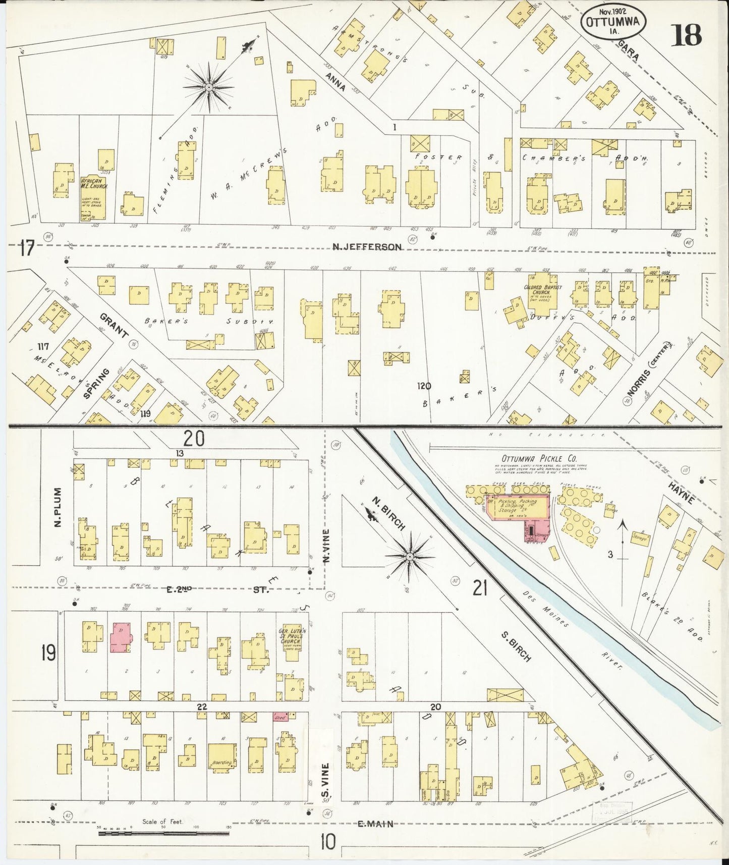 Sanborn Fire Insurance Map from Ottumwa, Wapello County, Iowa (1902), Sheet #0018 - Historic Sanborn Fire Insurance Map Print, vintage old map wall art