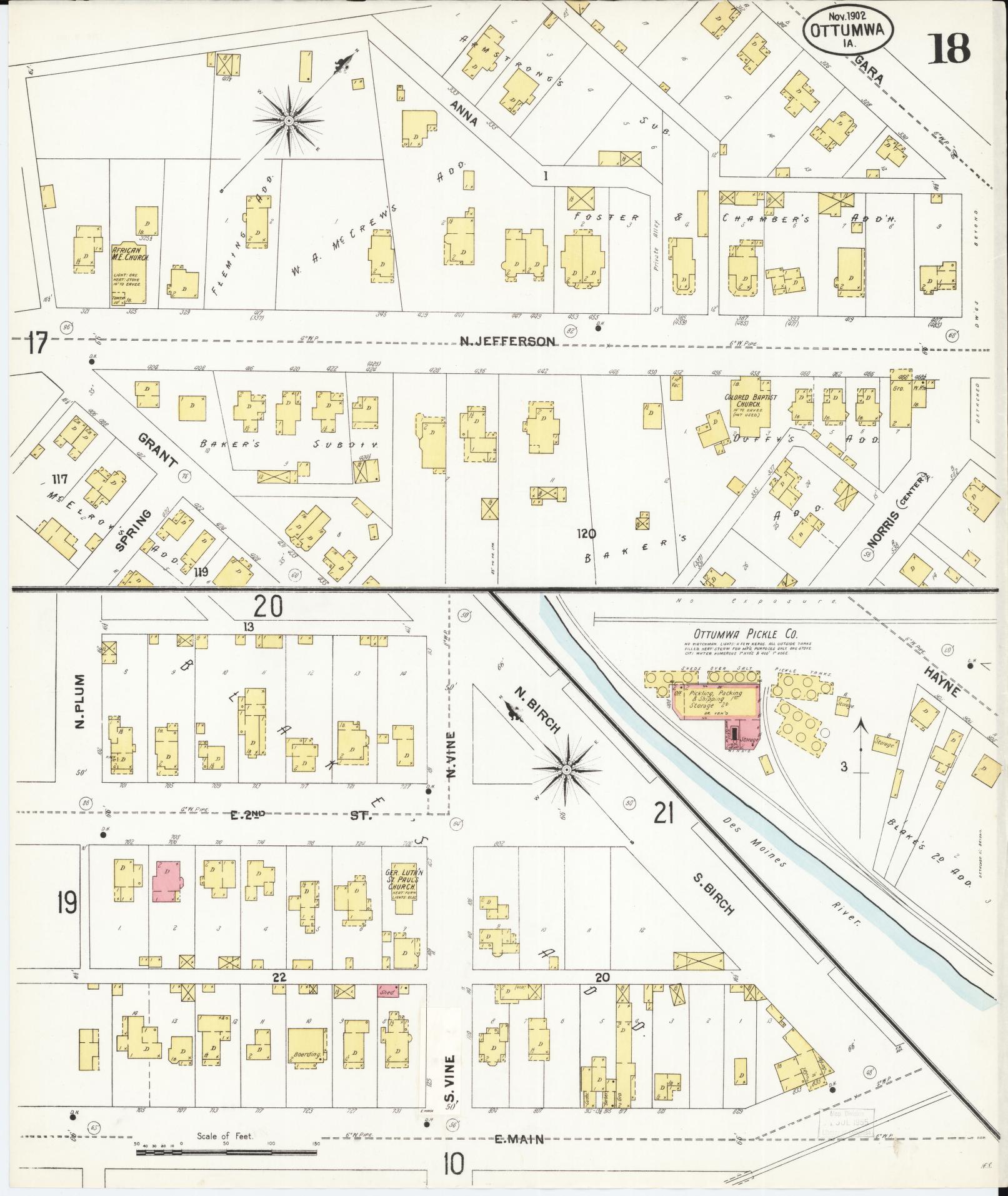Sanborn Fire Insurance Map from Ottumwa, Wapello County, Iowa (1902), Sheet #0018 - Historic Sanborn Fire Insurance Map Print, vintage old map wall art