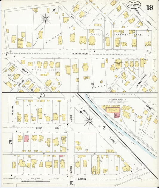 Sanborn Fire Insurance Map from Ottumwa, Wapello County, Iowa (1902), Sheet #0018 - Historic Sanborn Fire Insurance Map Print, vintage old map wall art