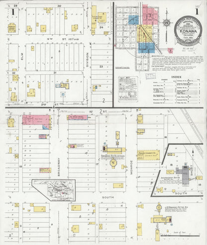 Sanborn Fire Insurance Map from Konawa, Seminole County, Oklahoma (1926), Sheet #0001 - Complete Map Set gallery image, historic Sanborn map, vintage wall art, Oklahoma Oklahoma