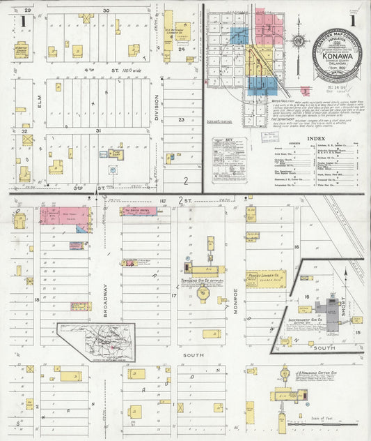 Sanborn Fire Insurance Map from Konawa, Seminole County, Oklahoma (1926), Sheet #0001 - Complete Map Set gallery image, historic Sanborn map, vintage wall art, Oklahoma Oklahoma