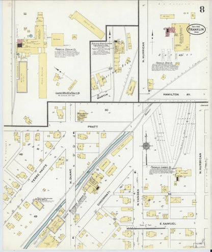 Sanborn Fire Insurance Map from Franklin, Johnson County, Indiana (1910), Sheet #0008 - Historic Sanborn Fire Insurance Map Print, vintage old map wall art, antique decor, genealogy gift, Indiana Indiana map