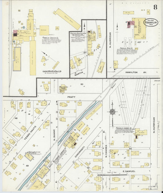 Sanborn Fire Insurance Map from Franklin, Johnson County, Indiana (1910), Sheet #0008 - Historic Sanborn Fire Insurance Map Print, vintage old map wall art, antique decor, genealogy gift, Indiana Indiana map