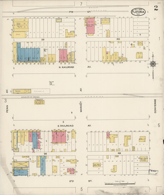 Sanborn Fire Insurance Map from Flatonia, Fayette County, Texas (1922), Sheet #0002 - Historic Sanborn Fire Insurance Map Print, vintage old map wall art, antique decor, genealogy gift, Texas Texas map