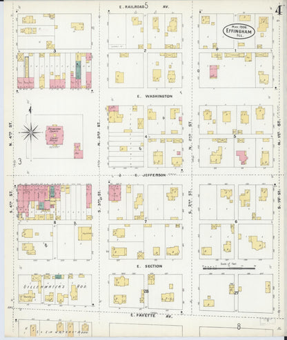 Sanborn Fire Insurance Map from Effingham, Effingham County, Illinois (1906), Sheet #0004 - Historic Sanborn Fire Insurance Map Print, vintage old map wall art, antique decor, genealogy gift, Illinois Illinois map
