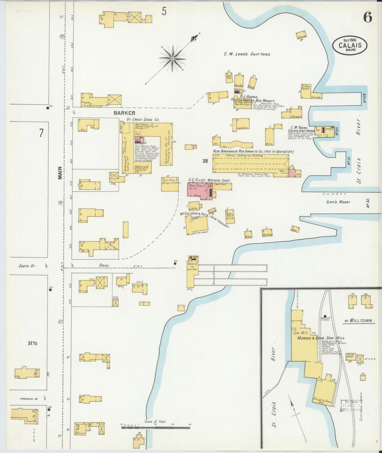Sanborn Fire Insurance Map from Calais, Washington County, Maine (1900), Sheet #0006 - Complete Map Set gallery image, historic Sanborn map, vintage wall art, Maine Maine