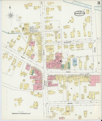 Sanborn Fire Insurance Map from Bennington, Bennington County, Vermont (1896), Sheet #0003 - Complete Map Set gallery image, historic Sanborn map, vintage wall art, Vermont Vermont