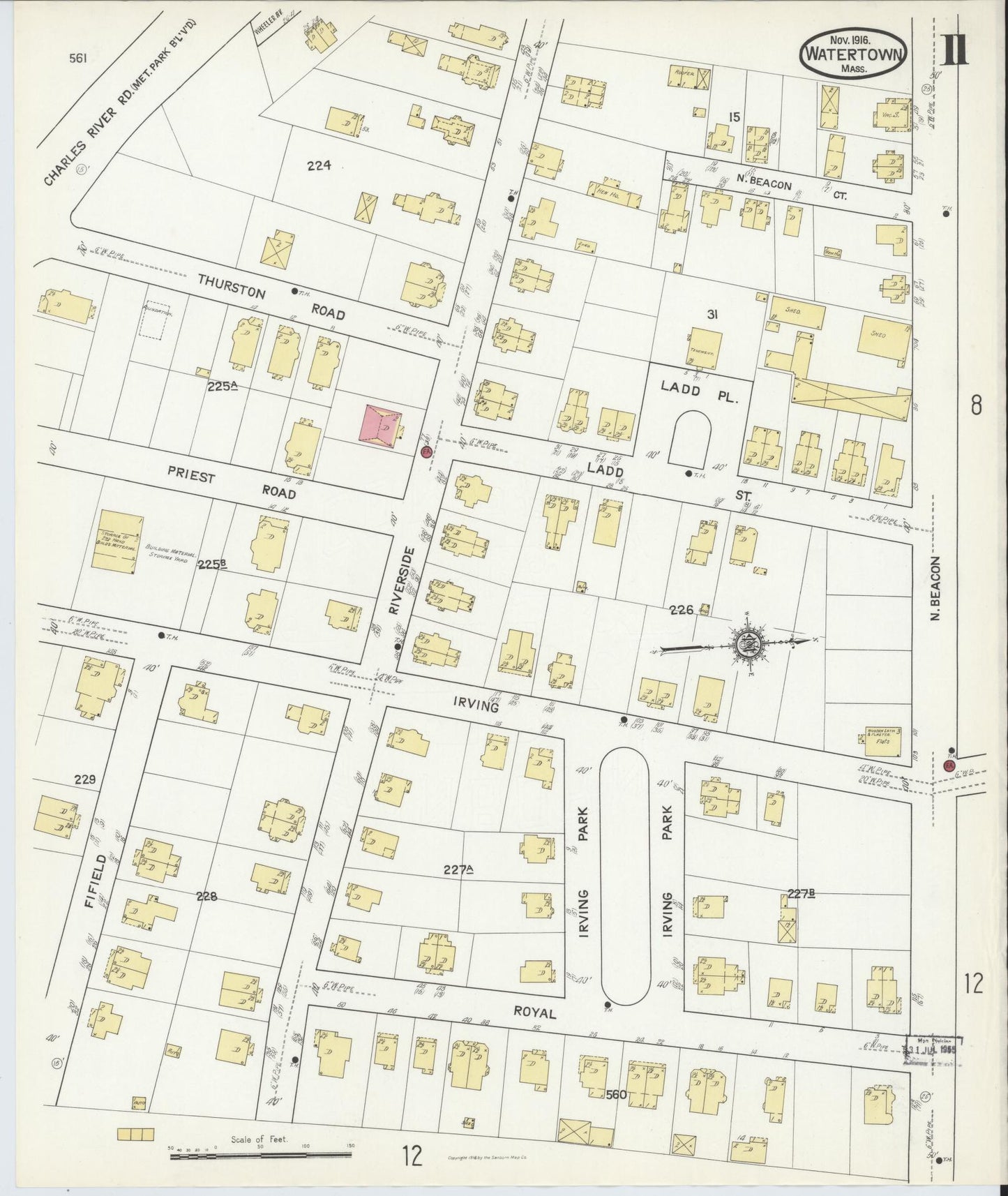 Sanborn Fire Insurance Map from Watertown, Middlesex County, Massachusetts (1916), Sheet #0011 - Historic Sanborn Fire Insurance Map Print, vintage old map wall art, antique decor, genealogy gift, Massachusetts Massachusetts map