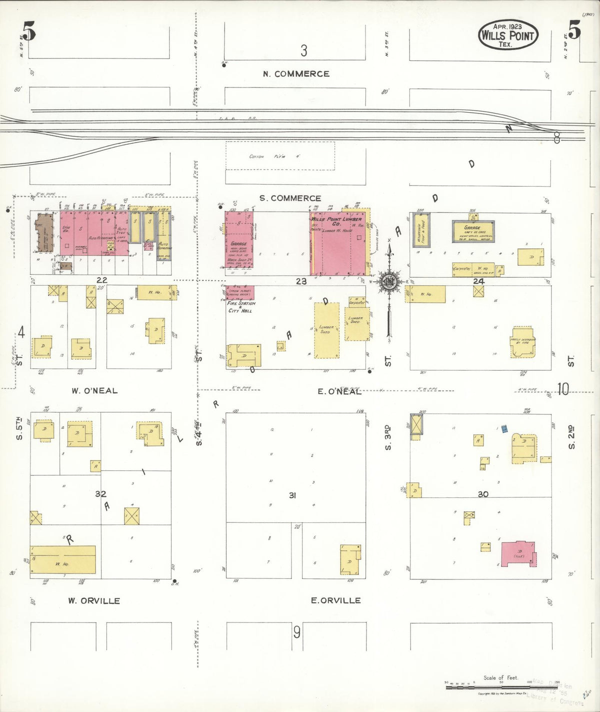 Sanborn Fire Insurance Map from Wills Point, Van Zandt County, Texas (1923), Sheet #0005 - Complete Map Set gallery image, historic Sanborn map, vintage wall art, Texas Texas