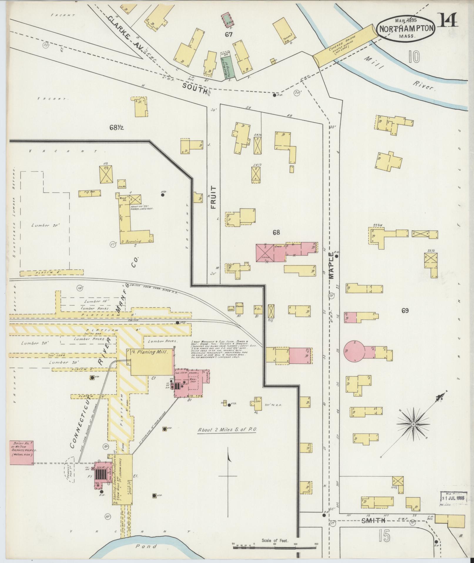 Sanborn Fire Insurance Map from Northampton, Hampshire County, Massachusetts (1895), Sheet #0014 - Historic Sanborn Fire Insurance Map Print, vintage old map wall art, antique decor, genealogy gift, Massachusetts Massachusetts map