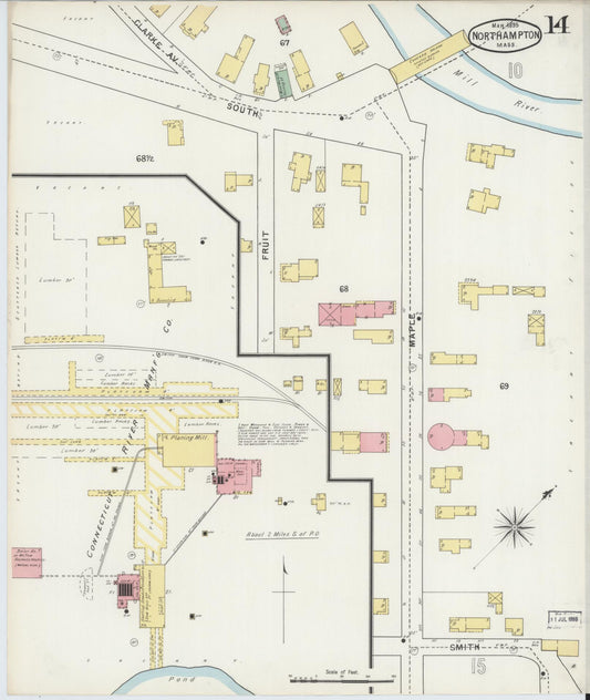 Sanborn Fire Insurance Map from Northampton, Hampshire County, Massachusetts (1895), Sheet #0014 - Historic Sanborn Fire Insurance Map Print, vintage old map wall art, antique decor, genealogy gift, Massachusetts Massachusetts map