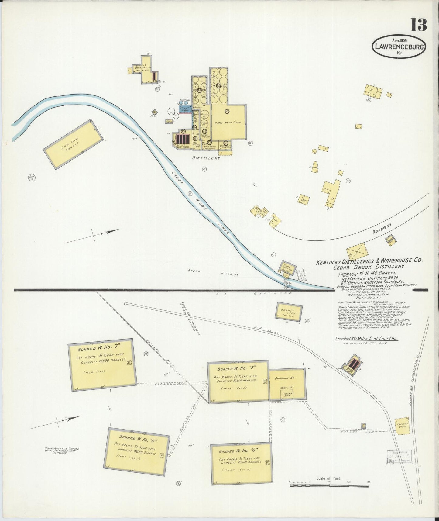 Sanborn Fire Insurance Map from Lawrenceburg, Anderson County, Kentucky (1909), Sheet #0013 - Complete Map Set gallery image, historic Sanborn map, vintage wall art, Kentucky Kentucky