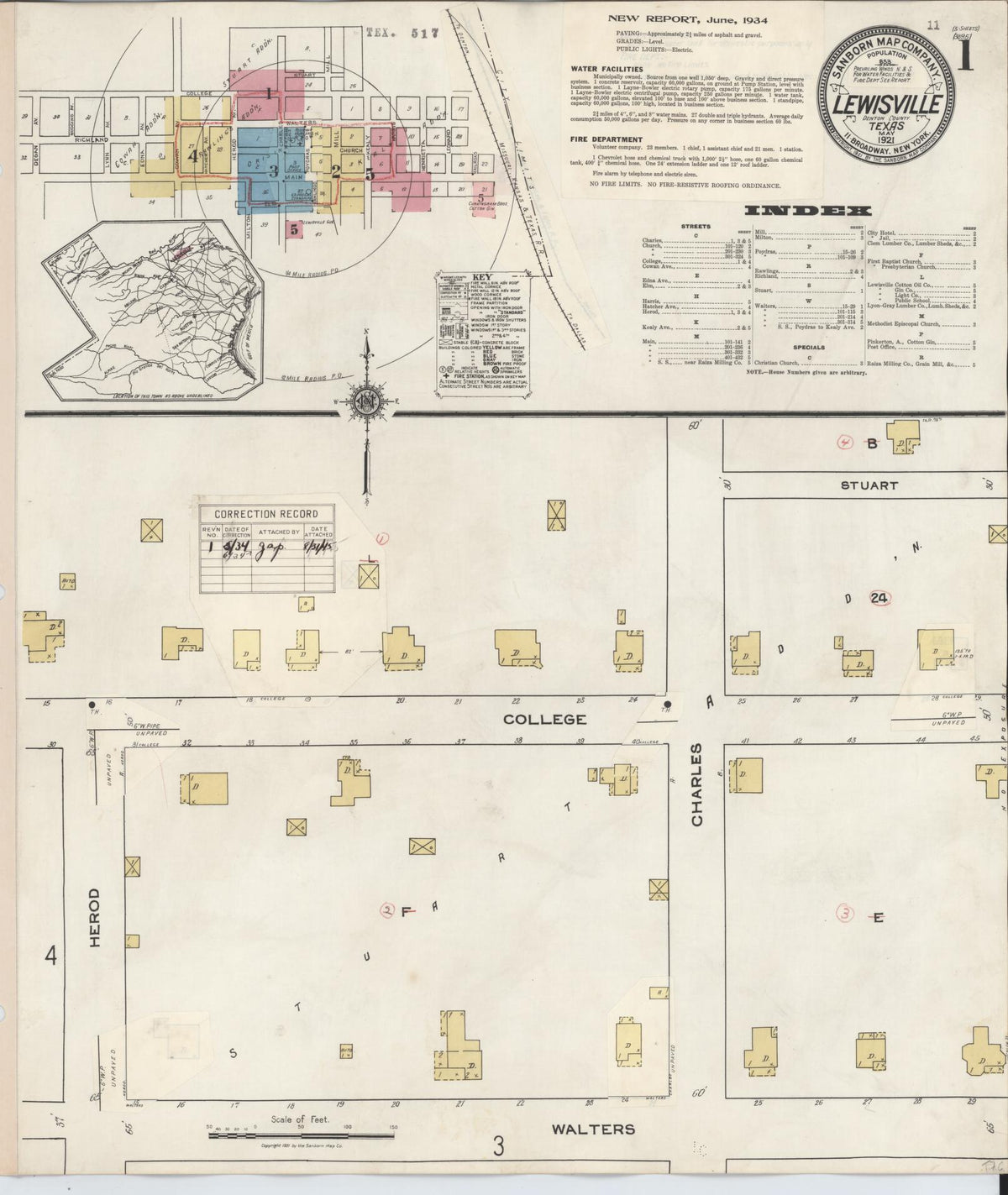 Sanborn Fire Insurance Map from Lewisville, Denton County, Texas (1934), Sheet #0001 - Complete Map Set gallery image, historic Sanborn map, vintage wall art, Texas Texas